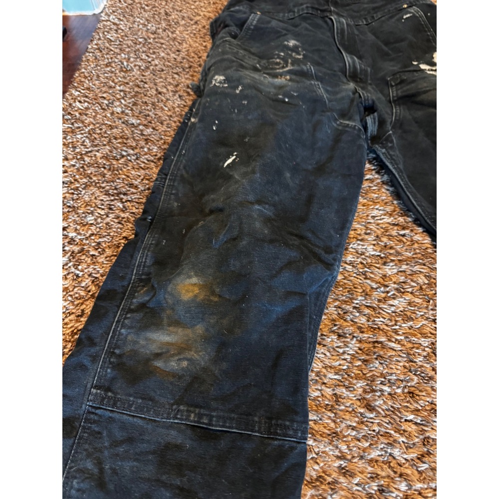 Carhartt Double Knee Bib Overalls Black 36x30 Faded Distressed Paint Workwear - Picture 5 of 7